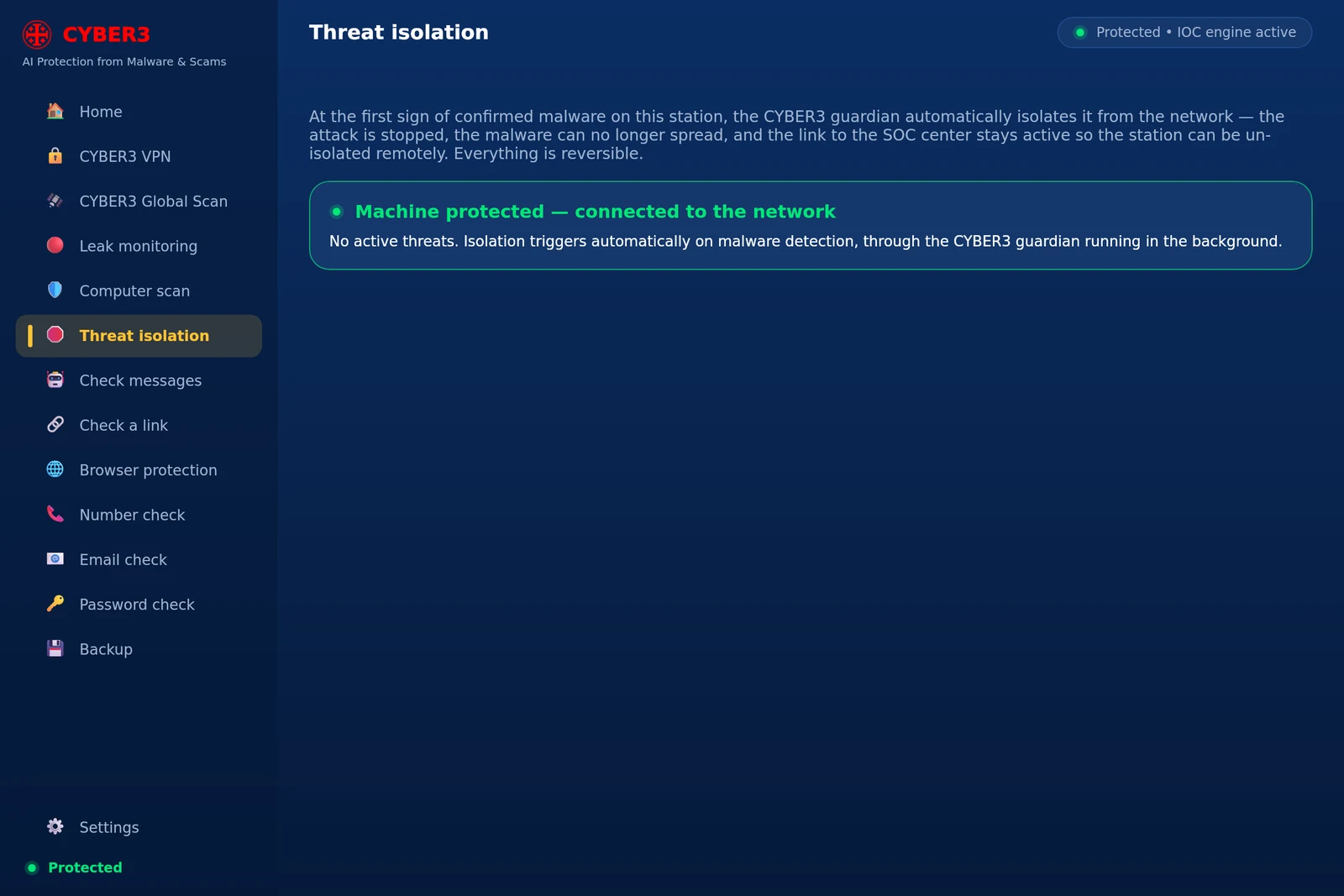 CYBER3 for Windows — Threat isolation